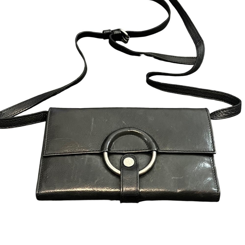 Latico Crossbody Wallet Bag Womens OS Black Leather Ring Detail Adjustable Strap
